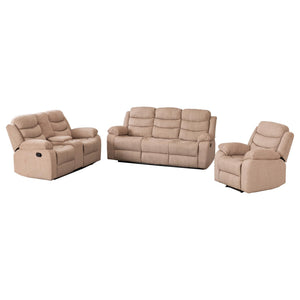 3-Piece Fabric Reclining Sofa Set with Light Strip & Storage