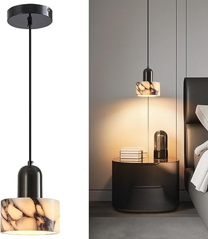 Marble Cylinder Pendant Light – Brass & Stone Shade