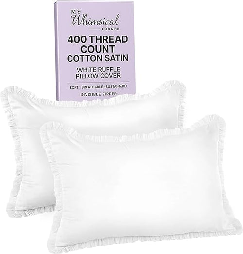 White Cotton Ruffle Throw Pillow Covers – Pack of 2