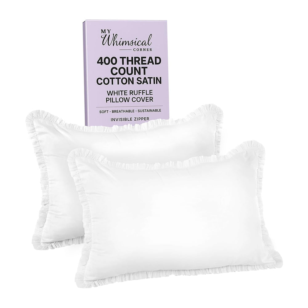 White Cotton Ruffle Throw Pillow Covers – Pack of 2