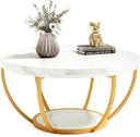 Round 2-Tier Coffee Table with Open Storage, 32 Inch