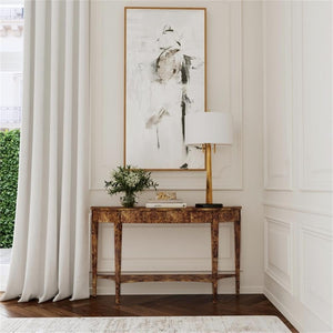 Demilune Console Table – Burl Wood Veneer, 54"W x 15"D x 32"H