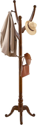 Freestanding Wooden Coat Rack with 14 Hooks