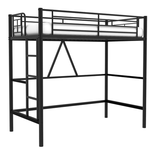 Twin Size Metal Loft Bed with Ladder & Safety Guardrail