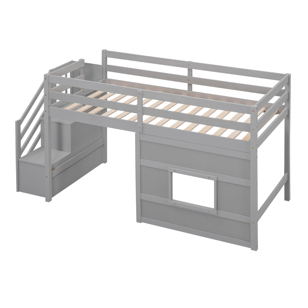 Twin Loft Bed with Storage Staircase & Underbed Space