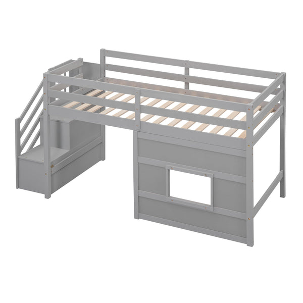 Twin Loft Bed with Storage Staircase & Underbed Space
