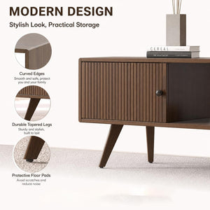 Manora Mid Century Modern Coffee Table with Storage Cabinet and Open Shelf, Wooden Living Room Table with Fluted Drawer and Solid Wood Legs, Walnut Finish Center Table for Small Spaces