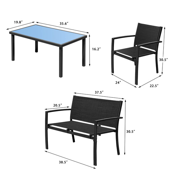 4-Piece Outdoor Patio Furniture Set with Chairs & Glass Coffee Table