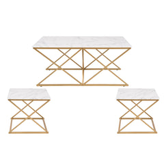 3-Piece Faux Marble Nesting Coffee Table Set with Gold Metal Frame