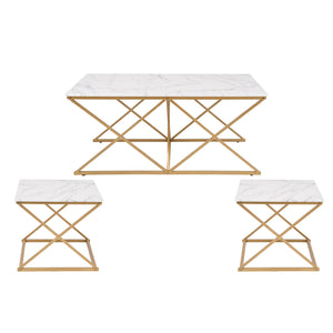 3-Piece Faux Marble Nesting Coffee Table Set with Gold Metal Frame
