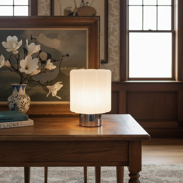 Frosted Glass Mushroom Table Lamp – Chrome