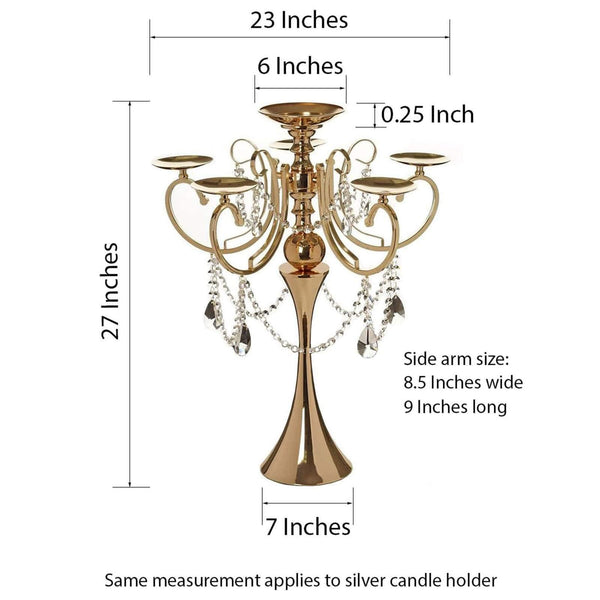 Tall Gold Metal Candelabra with Crystal Drops