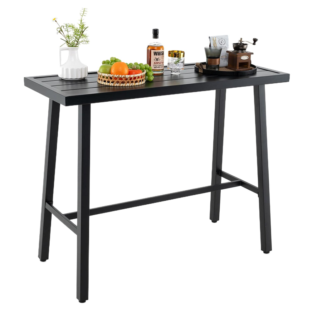 Outdoor Counter Height Bar Table – Black Metal, 46" Rectangular Pub Table