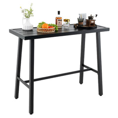 Outdoor Counter Height Bar Table – Black Metal, 46" Rectangular Pub Table