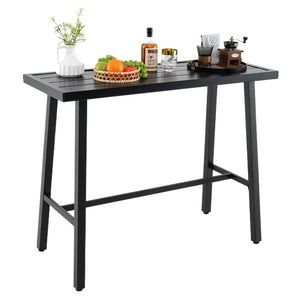 Outdoor Counter Height Bar Table – Black Metal, 46" Rectangular Pub Table