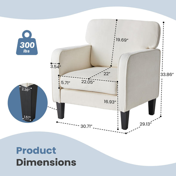 Mid-Century Accent Chair Set of 2 – Upholstered Lounge Chair with Armrest