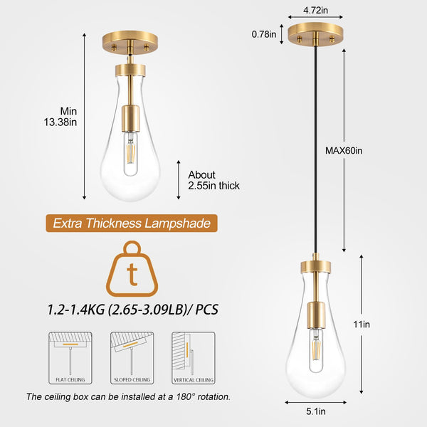 Raindrop Glass Pendant Light with Adjustable Cord