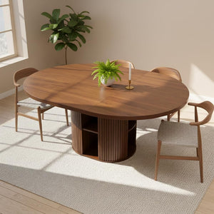 Extendable Round Dining Table 43–59 Inch with Storage Shelf