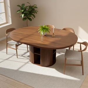 Extendable Round Dining Table 43–59 Inch with Storage Shelf