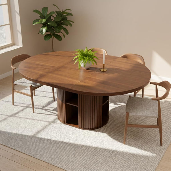 Extendable Round Dining Table 43–59 Inch with Storage Shelf
