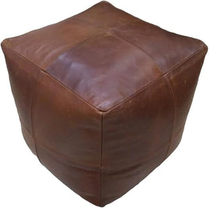 Square Leather Pouf Ottoman – Unstuffed Footstool