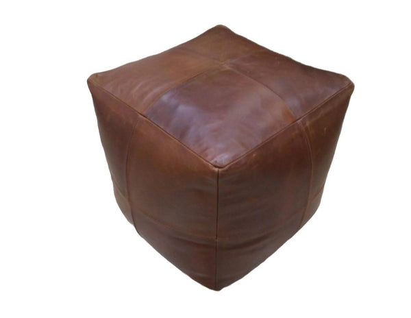 Square Leather Moroccan Pouf – Unstuffed Ottoman Footstool