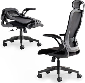 Foldable Ergonomic Mesh Office Chair with Flip-Up Arms