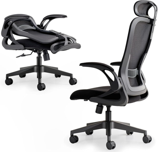 Foldable Ergonomic Mesh Office Chair with Flip-Up Arms