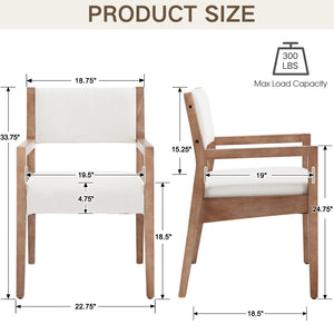 Upholstered Dining Chairs with Arms – Beige Linen & Natural Wood