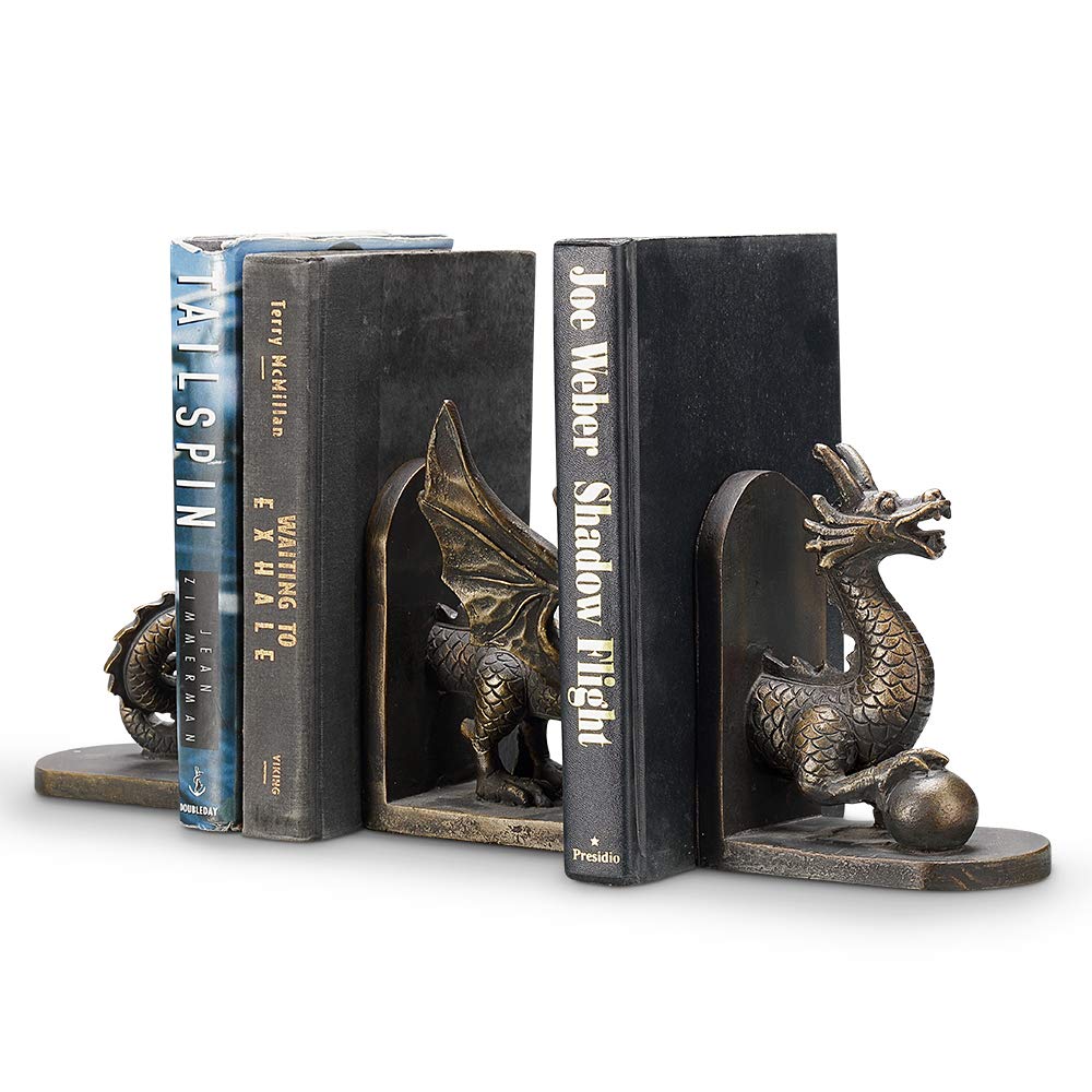 Dragon Bookend Set – Cast Resin, Bronze Finish