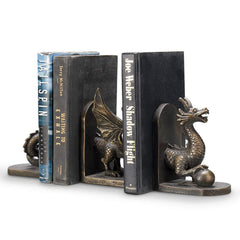 Dragon Bookend Set – Cast Resin, Bronze Finish