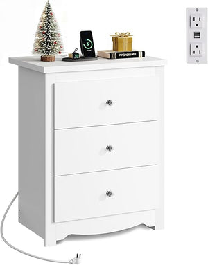 3-Drawer Nightstand with Charging Station & USB Ports