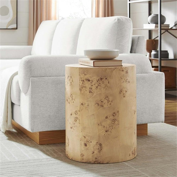 Round Burl Wood Side Table