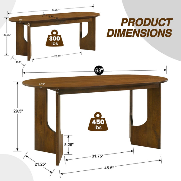 Oval Walnut Wood Dining Table Set