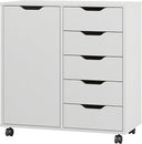 5-Drawer Chest with Door & Wheels – Wood Storage Dresser Cabinet