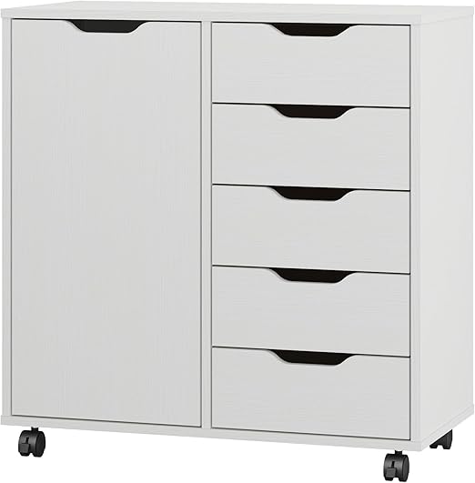 5-Drawer Chest with Door & Wheels – Wood Storage Dresser Cabinet