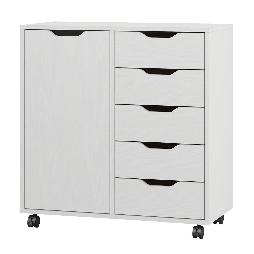 5-Drawer Chest with Door & Wheels – Wood Storage Dresser Cabinet