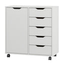 5-Drawer Chest with Door & Wheels – Wood Storage Dresser Cabinet