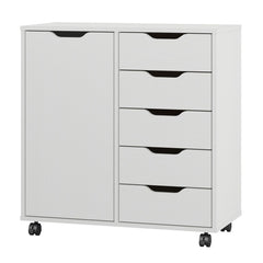 5-Drawer Chest with Door & Wheels – Wood Storage Dresser Cabinet