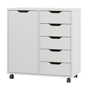 5-Drawer Chest with Door & Wheels – Wood Storage Dresser Cabinet