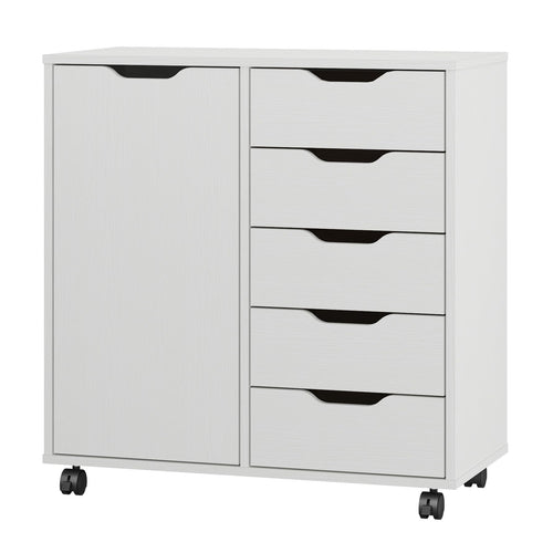 5-Drawer Chest with Door & Wheels – Wood Storage Dresser Cabinet