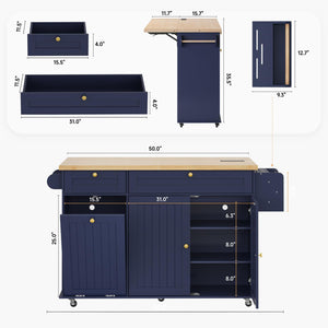 Rolling Kitchen Island Cart with Extendable Table & Power Outlet