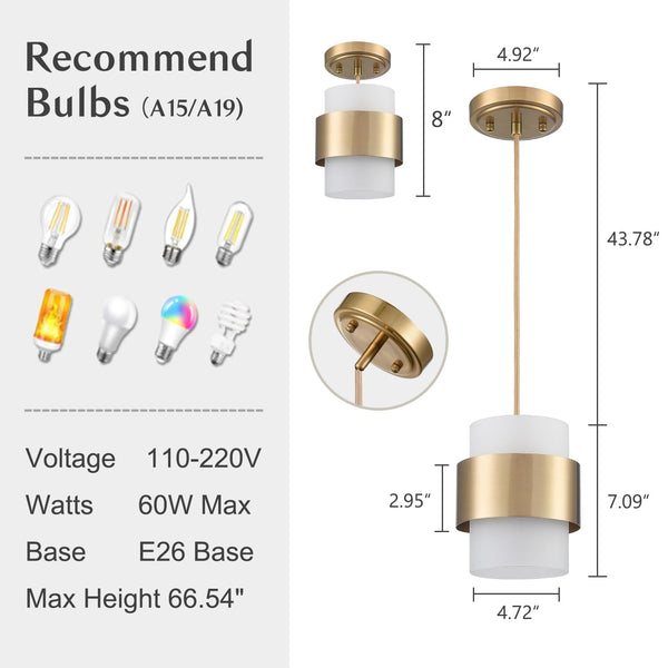 Frosted Glass Pendant Light – Gold Metal Ceiling Hanging Fixture