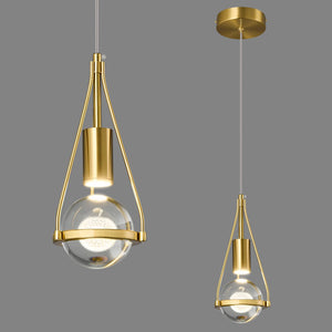 Gold Crystal Globe Pendant Light – 1-Light Dimmable LED Ceiling Fixture