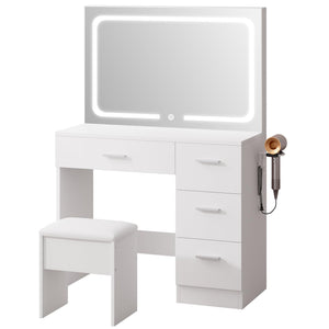 LED Makeup Vanity Desk with Charging Station & Mirror