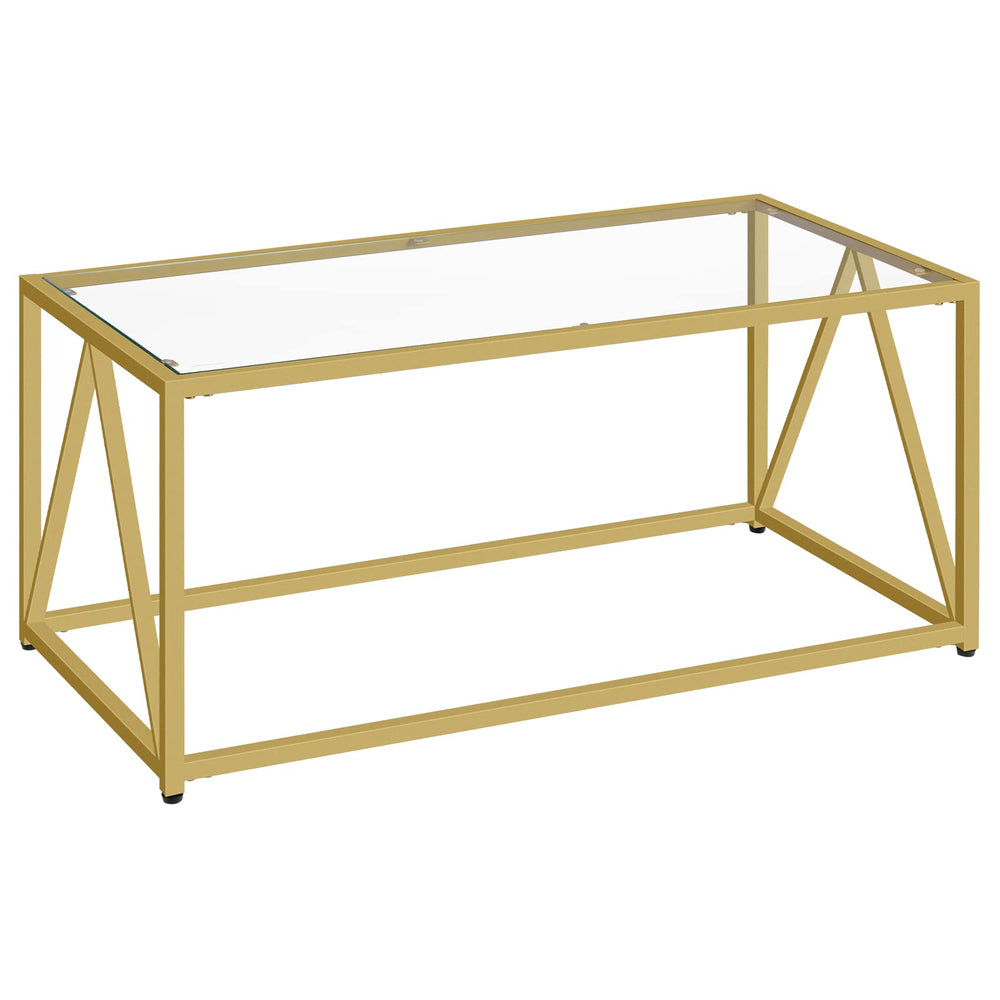 Glass Coffee Table with Gold Metal Frame