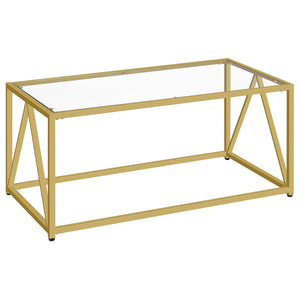 Glass Coffee Table with Gold Metal Frame