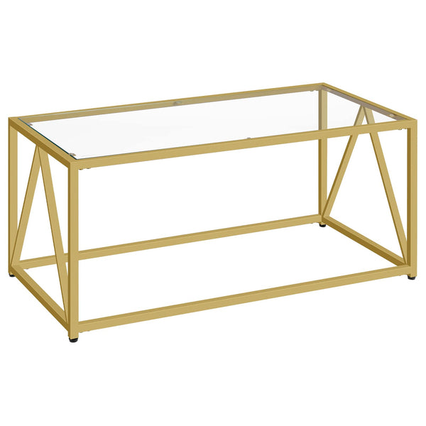 Glass Coffee Table with Gold Metal Frame