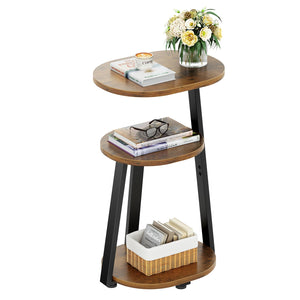 Oval End Table with Metal Frame & 3-Tier Storage