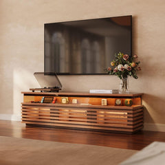 Mid-Century Modern TV Stand 71" with LED Lights & Ventilated Storage